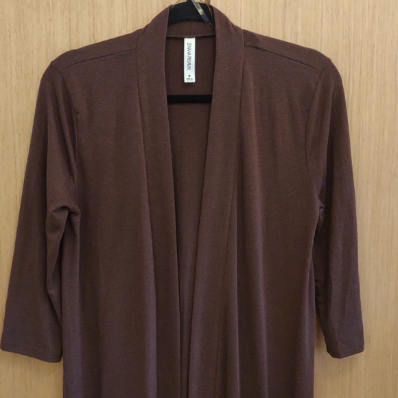 Zenana Premium SZ M 3/4 Sleeve Brown Open Long Cardigan - Picture 3 of 6